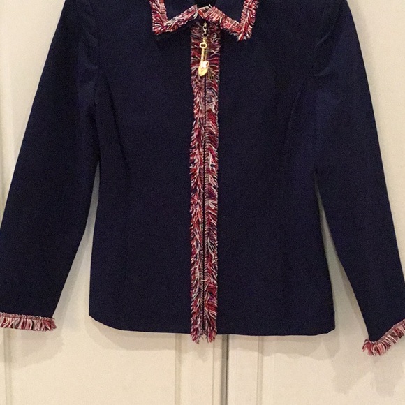 St. John Navy Jacket w/ Fringe Trim &Gold Hardware - Picture 3 of 8